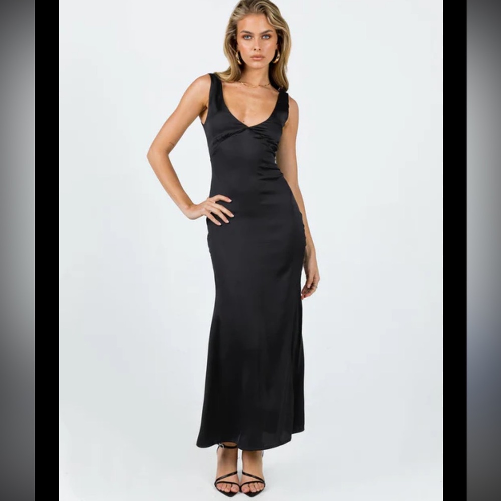 Princess Polly Black Satin Maxi Slip Dress